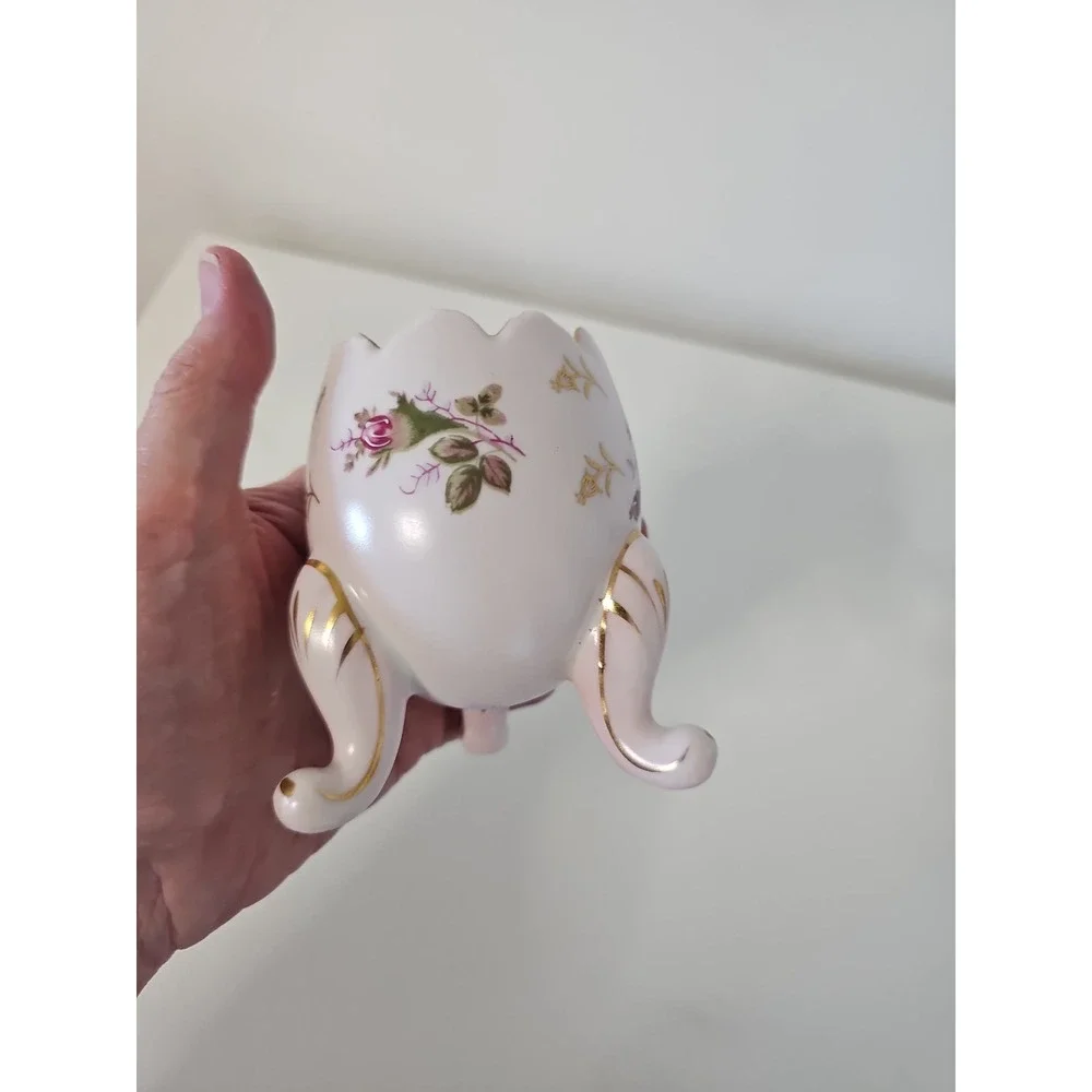 Vtg Napco Pink Floral 3 Footed Cracked Egg Vase Japan C6322